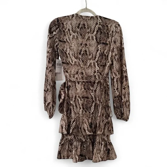 NWT 1.STATE Long Sleeve Ruffled Snake-Print Wrap Dress - Picture 4 of 6